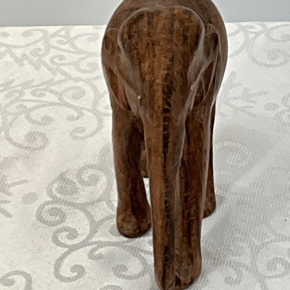 Hand-Carved Wooden Elephant Figurine 4" Tall Intricate Design Natural Finish Hom - Picture 2 of 7
